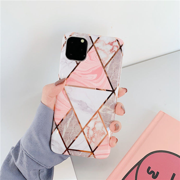 LOVECOM Geometric Marble Phone Cases For iPhone 13 12 Pro Max 11 14 Pro Max 14 Plus Coque Soft IMD Electroplated Back Bumper - Azbrowse