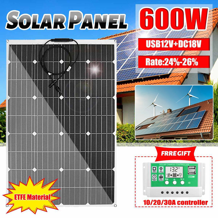 600w 1200w ETFE Solar Panel 12v Photovoltaic Home System Inverter Complete Kit Solar Cell Battery Charger For Car Boat Camping - Azbrowse