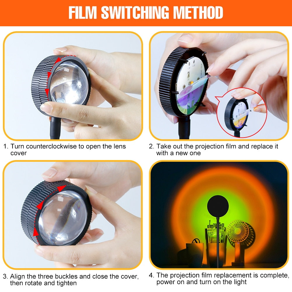 LED Projection Lamp Sunset Light Night LED Sunset Bulb Color Lamp 5V USB Rainbow Lamp Desk LED Decoration Atmosphere Lighting - Azbrowse