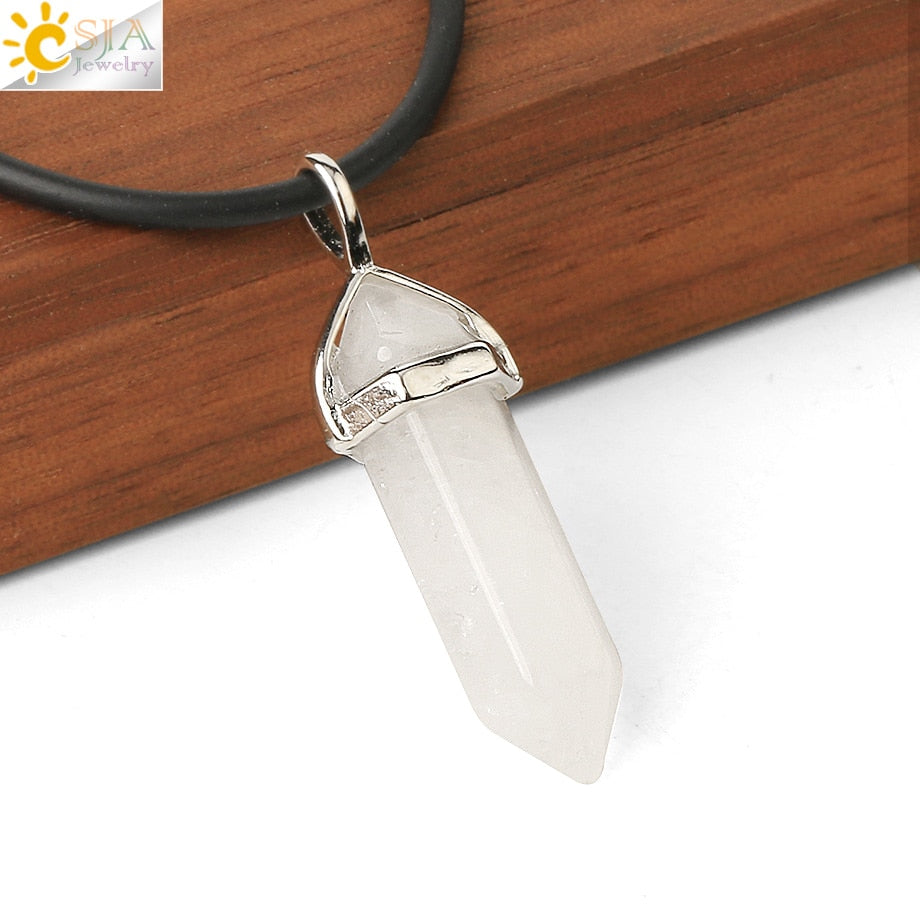 CSJA Real Raw Pink Purple Gem Crystals Necklace Hexagonal Bullet Reiki Chakra Natural Stone Necklace Pendant Women Jewelry E056 - Azbrowse