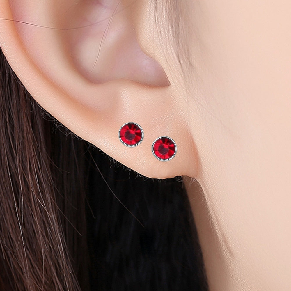 12 Pairs 316L Stainless Steel Stud Earrings,Birthstone Colourful Crystal Earring Sets for Women and Girls with Size 3mm 4mm 5mm - Azbrowse