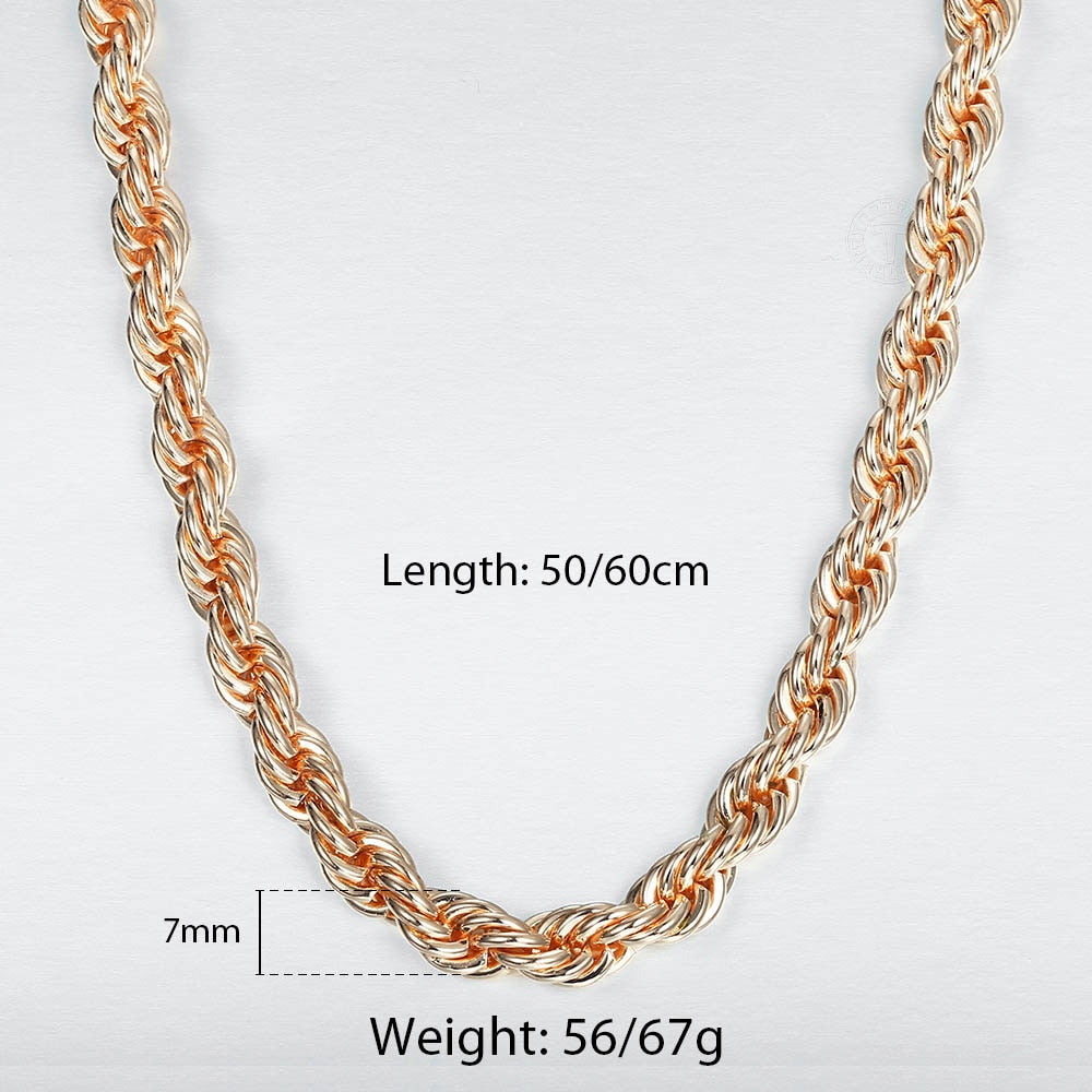 585 Rose Gold Color Twisted Rope Link Chain Necklace 5mm 6mm 7mm for Women Men Pendant Fashion Jewelry Accessories CNM02 - Azbrowse