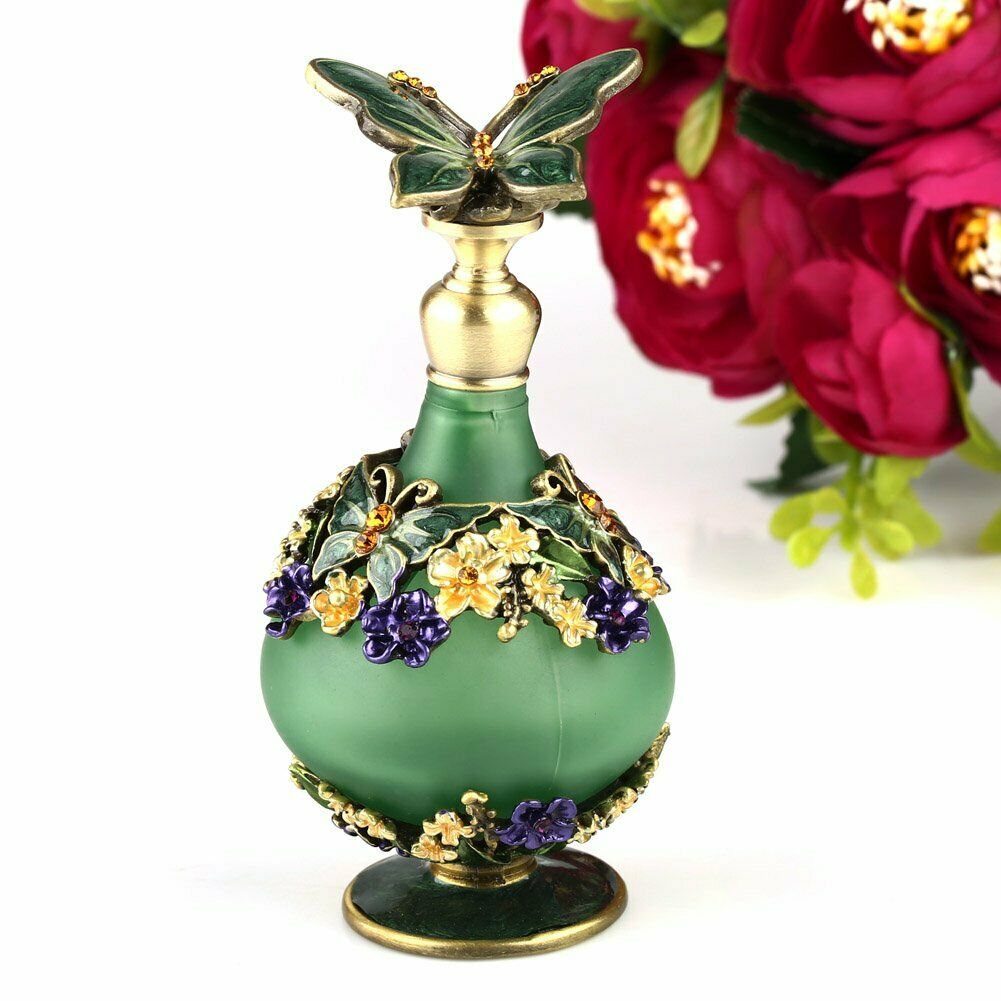 Vintage Perfume Bottles 23ml Antique Butterfly Empty Crystal Metal Refile Perfume Bottle Wedding Gift Art Decor Parfum for Women