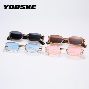YOOSKE Brand Deisgn Vintage Square Sunglasses Men Women Metal Small Sun Glasses Retro Black Pink Trend 90s Eyewear UV400 - Azbrowse