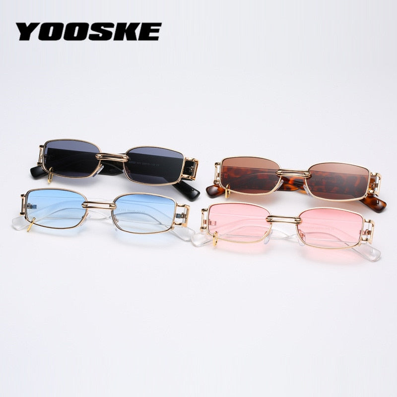 YOOSKE Brand Deisgn Vintage Square Sunglasses Men Women Metal Small Sun Glasses Retro Black Pink Trend 90s Eyewear UV400 - Azbrowse