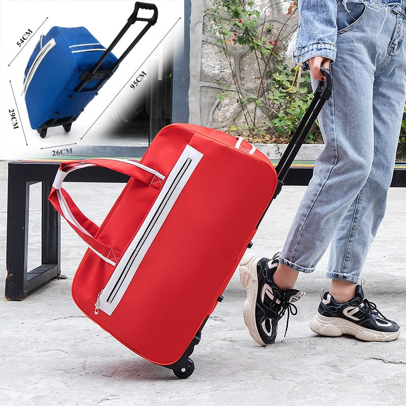 Striped Carry-Ons Bag Waterproof Nylon Trolly Bag For Traveling Men Travel Bags Foldable Cabin Suitcase With Wheels XA225C - Azbrowse