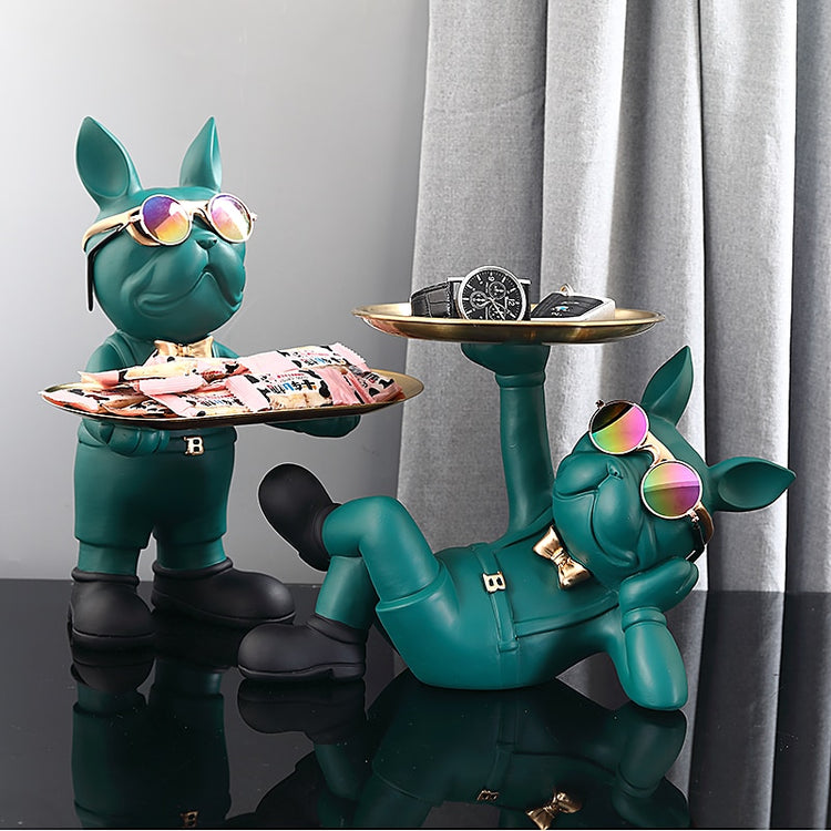 Nordic Resin Bulldog Crafts Dog Butler with Tray for keys Holder Storage Jewelries Animal Room Home decor Statue Dog Sculpture - Azbrowse