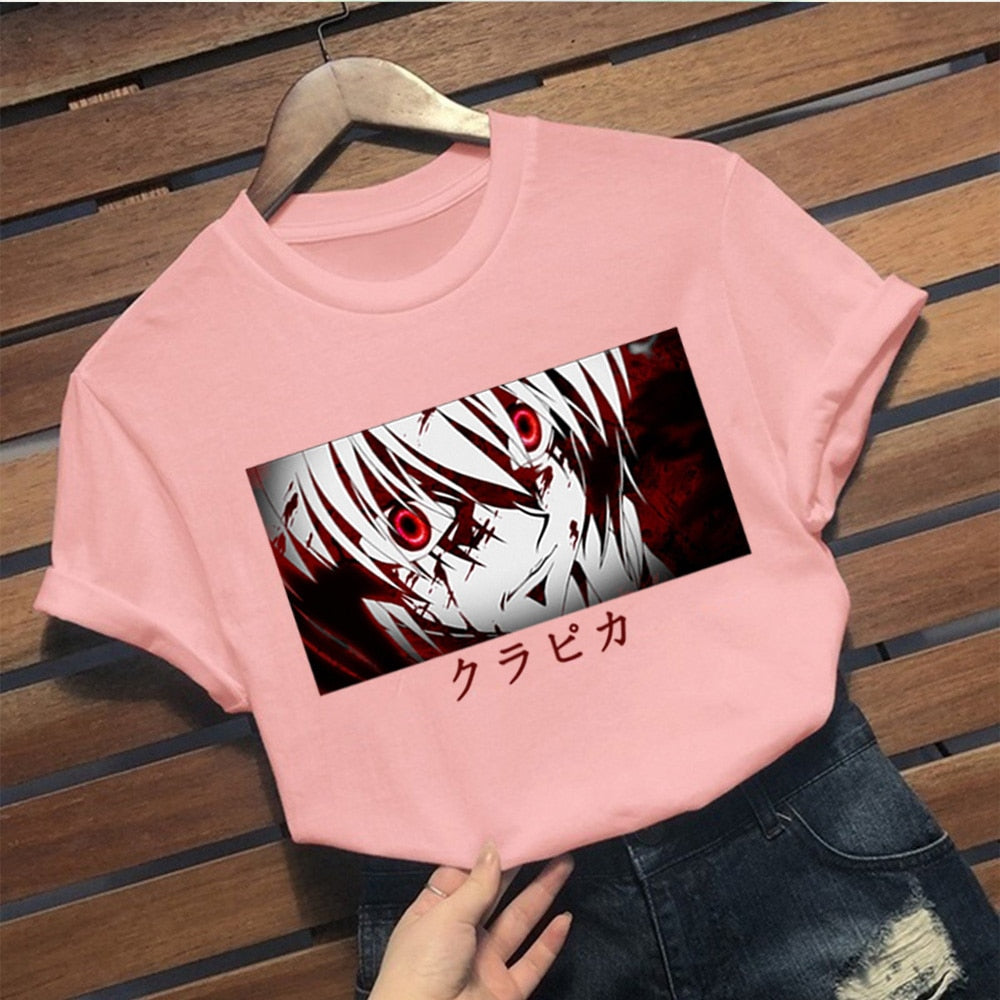 hunter x hunter Kurapika eyes Anime Manga Tees Short Sleeve T Shirt Printed tops - Azbrowse