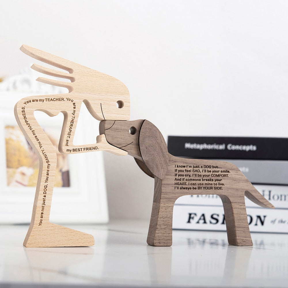 Family Puppy Wood Dog Craft Figurine Desktop Table Ornament Carving Model Home Office Decoration Pet Sculpture Christmas Gift - Azbrowse