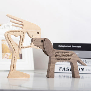 Family Puppy Wood Dog Craft Figurine Desktop Table Ornament Carving Model Home Office Decoration Pet Sculpture Christmas Gift - Azbrowse