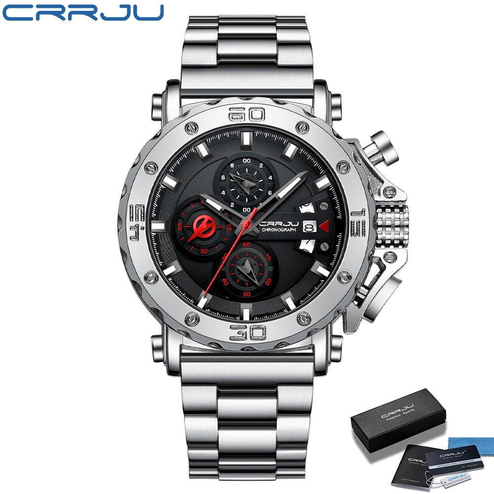 CRRJU Watch for Men Top Brand Luxury Big Dial Stainless Steel Waterproof Chronograph Wristwatches with Date Relogio Masculino - Azbrowse
