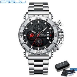 CRRJU Watch for Men Top Brand Luxury Big Dial Stainless Steel Waterproof Chronograph Wristwatches with Date Relogio Masculino - Azbrowse