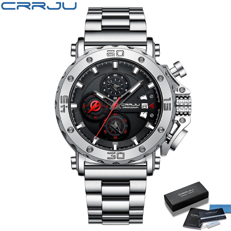 CRRJU Watch for Men Top Brand Luxury Big Dial Stainless Steel Waterproof Chronograph Wristwatches with Date Relogio Masculino - Azbrowse