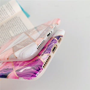 LOVECOM Geometric Marble Phone Cases For iPhone 13 12 Pro Max 11 14 Pro Max 14 Plus Coque Soft IMD Electroplated Back Bumper - Azbrowse