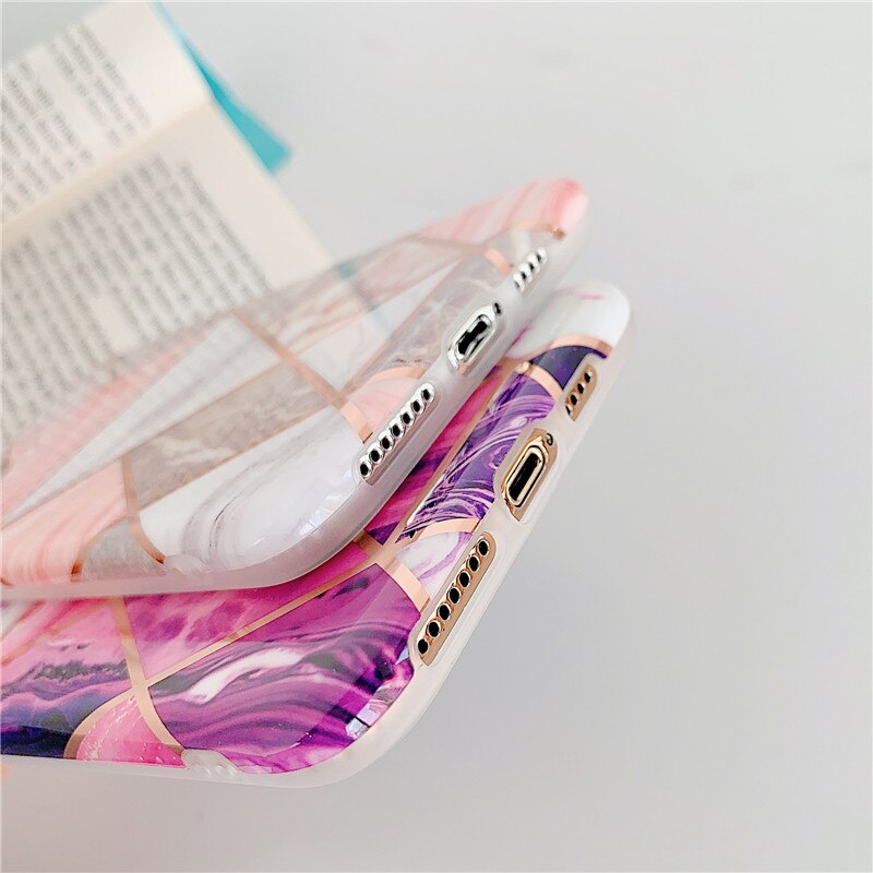 LOVECOM Geometric Marble Phone Cases For iPhone 13 12 Pro Max 11 14 Pro Max 14 Plus Coque Soft IMD Electroplated Back Bumper - Azbrowse