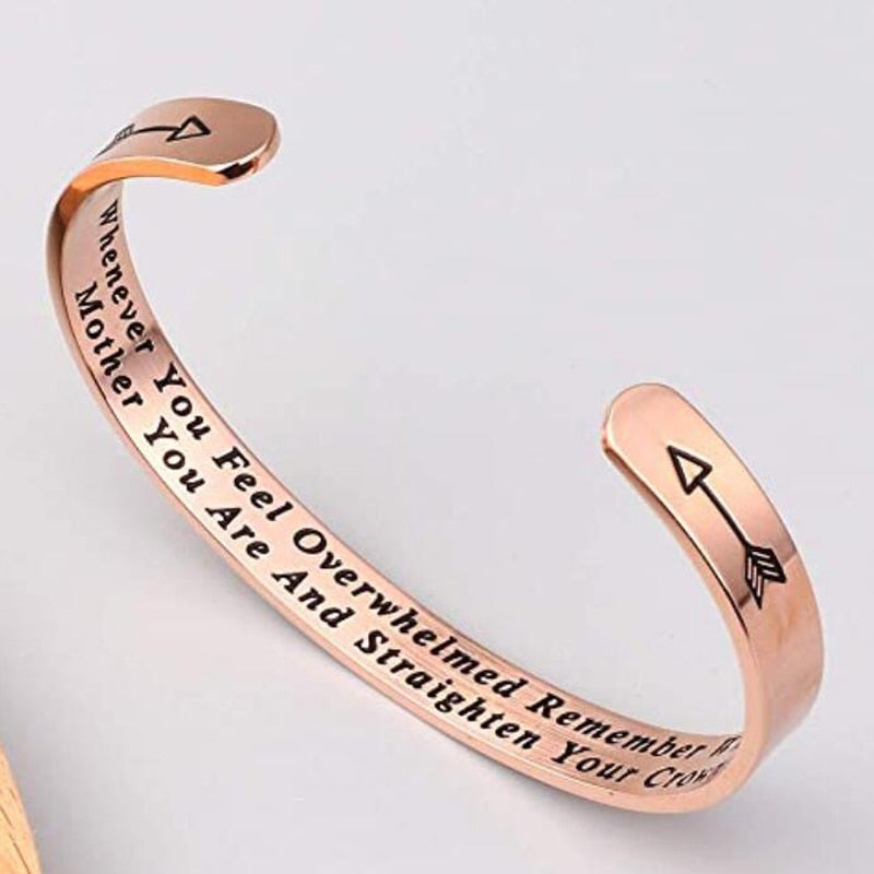 Whenever You Feel Overwhelmed Remember Whose Straighten Your Crown Bracelet, Engraved Inspirational Bangle Gift for Mom Daughter - Azbrowse