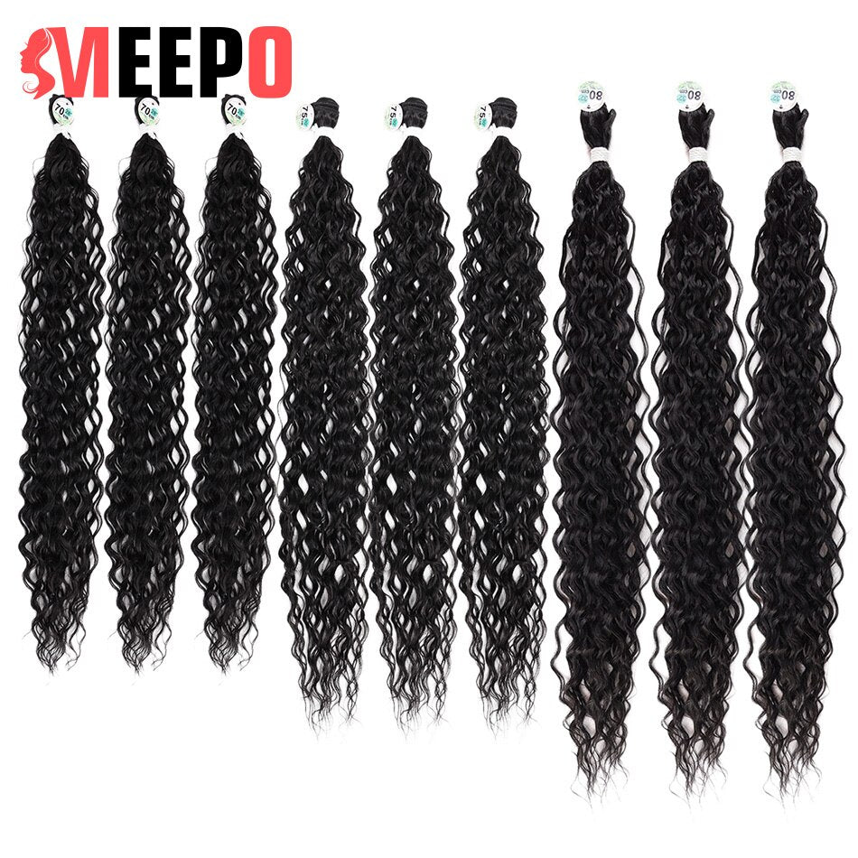 Meepo 28-32Inch 300G Super Long kinky Curly Hair Extensions Synthetic Hair Bundles Ombre Color High Temperature Fiber for Women