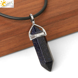 CSJA Real Raw Pink Purple Gem Crystals Necklace Hexagonal Bullet Reiki Chakra Natural Stone Necklace Pendant Women Jewelry E056 - Azbrowse