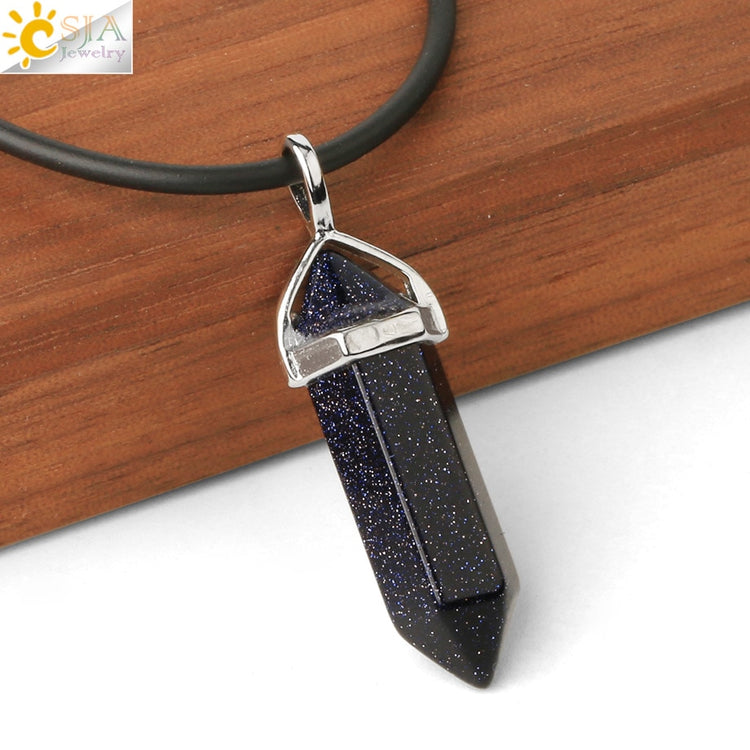 CSJA Real Raw Pink Purple Gem Crystals Necklace Hexagonal Bullet Reiki Chakra Natural Stone Necklace Pendant Women Jewelry E056 - Azbrowse