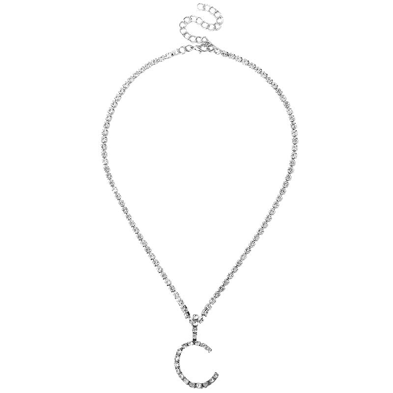 Caraquet Ice out A-Z Letter Initial Pendant Necklace Silver Color Tennis Chain Choker Necklace Female Fashion Statement Jewelry
