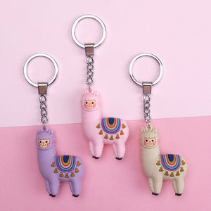 New Qualitied Original cartoon Lamb cute Luck Zodiac Alpaca keychain key ring Simulation Animals Pendant Jewelry Birthday gift - Azbrowse