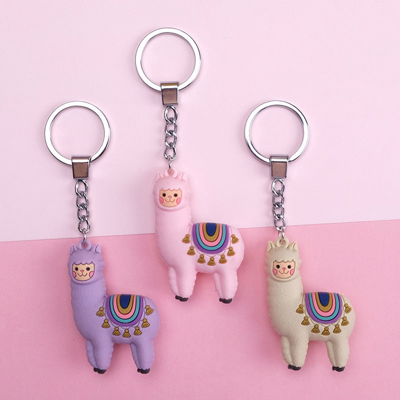 New Qualitied Original cartoon Lamb cute Luck Zodiac Alpaca keychain key ring Simulation Animals Pendant Jewelry Birthday gift - Azbrowse
