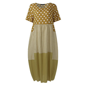 ZANZEA Bohemian Polka Dot Printed Long Dress 2023 Women's Summer Sundress Casual Short Sleeve Plaid Party Vestido Robe - Azbrowse