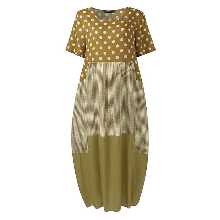 ZANZEA Bohemian Polka Dot Printed Long Dress 2023 Women's Summer Sundress Casual Short Sleeve Plaid Party Vestido Robe - Azbrowse