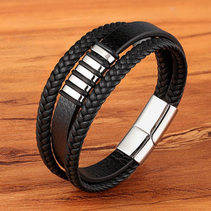 XQNI Multi-layer 4 color Selection Hand-woven Accessories Combination Men Stainless Steel Leather Bracelet Valentine's Day Gift - Azbrowse