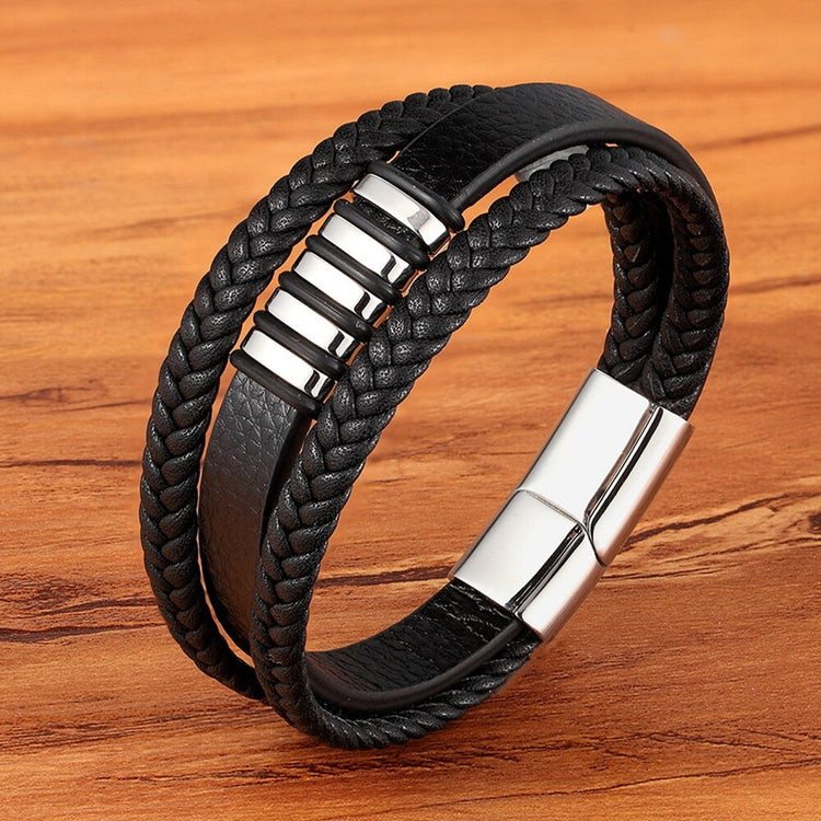 XQNI Multi-layer 4 color Selection Hand-woven Accessories Combination Men Stainless Steel Leather Bracelet Valentine's Day Gift - Azbrowse