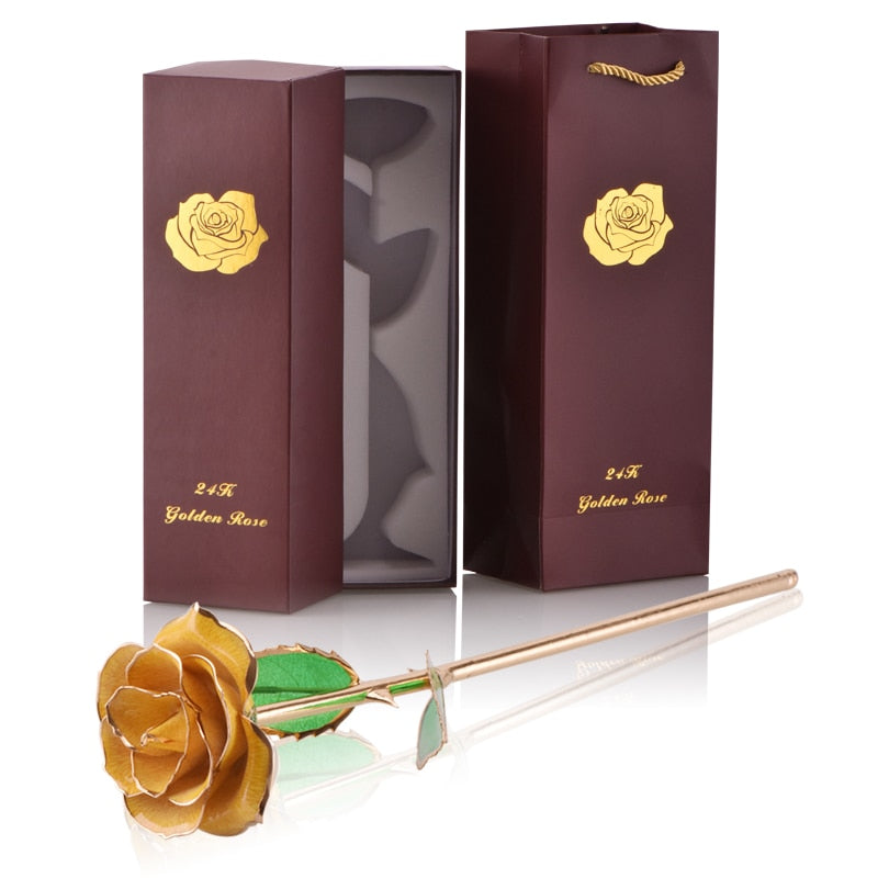 Gifts for Women 24k Gold Dipped Rose with Stand Eternal Flowers Forever Love In Box Girlfriend Wedding Valentine Gift for Her - Azbrowse