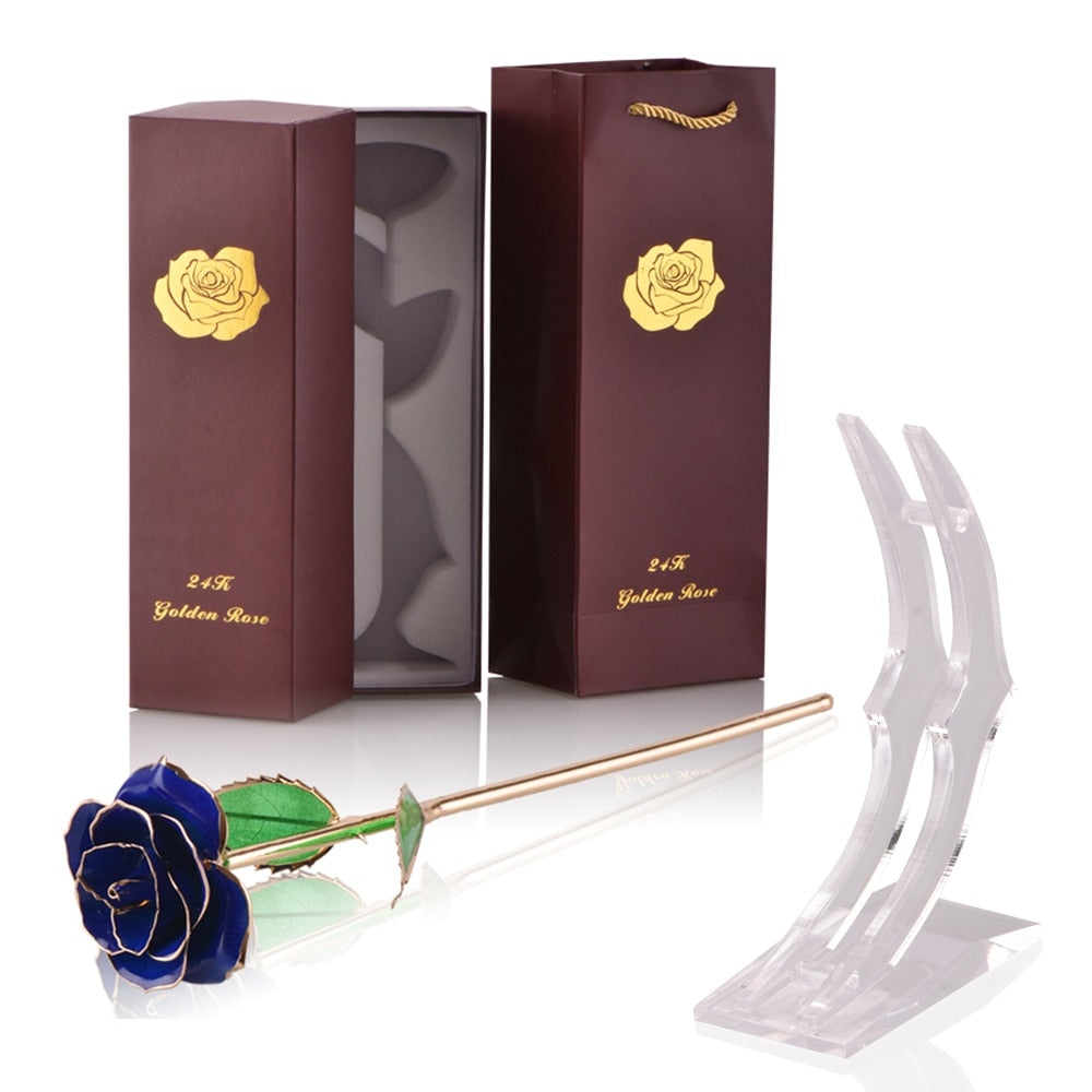 Gifts for Women 24k Gold Dipped Rose with Stand Eternal Flowers Forever Love In Box Girlfriend Wedding Valentine Gift for Her - Azbrowse