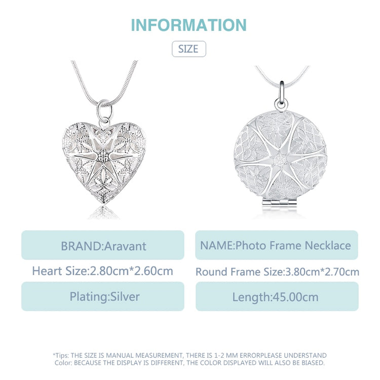 925 Silver Heart Photo Frame Necklaces Chains For Women Fashion Jewelry - Azbrowse