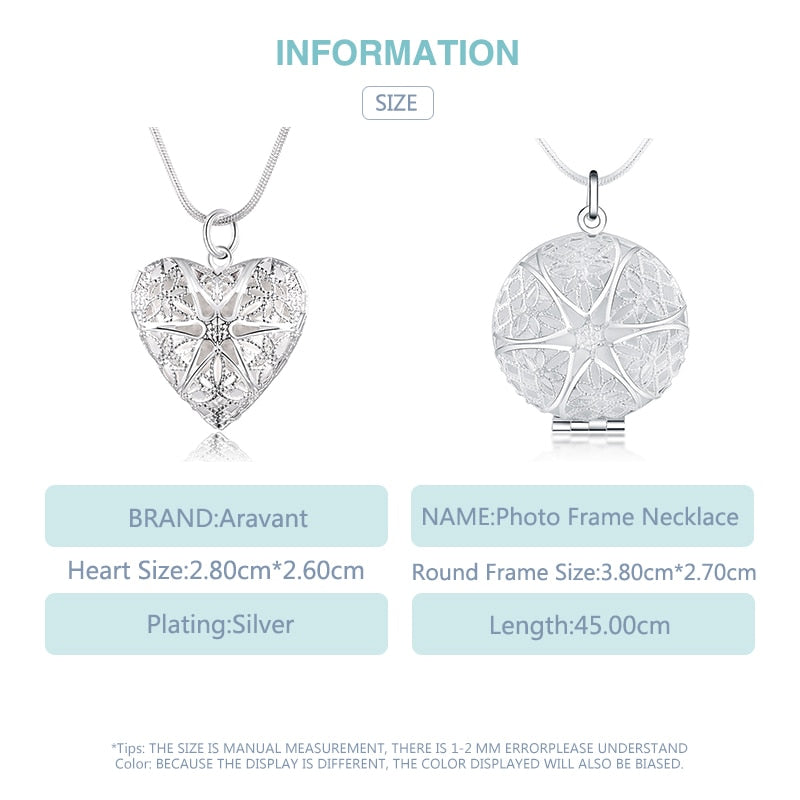 925 Silver Heart Photo Frame Necklaces Chains For Women Fashion Jewelry - Azbrowse
