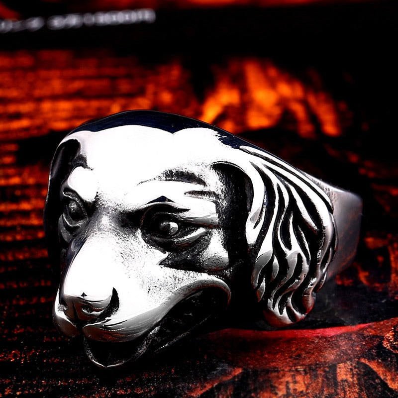 Stainless Steel fashion animal golden retriever Sharpei Dog Ring Men Simulation Details Personality Unique Amulet Jewelry - Azbrowse