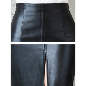 Aachoae Black PU Leather Skirt Women 2022 New Midi Sexy High Waist Bodycon Split Skirt Office Pencil Skirt Knee Length - Azbrowse