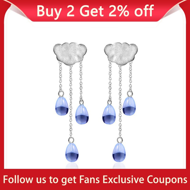 Lotus Fun Real 925 Sterling Silver Natural Crystal Gems Fine Jewelry Ethnic Cloud Long Tassel Drop Earrings for Women Brincos - Azbrowse