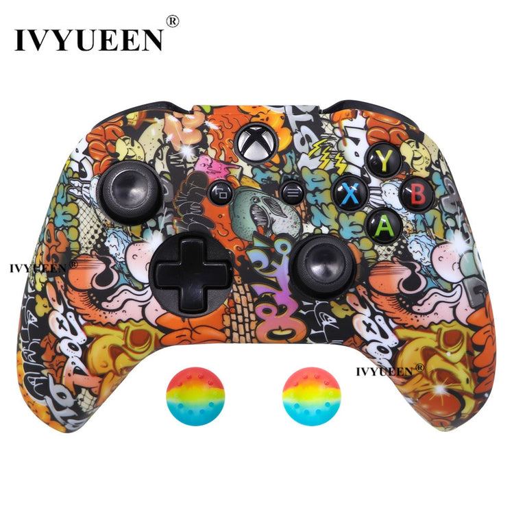 IVYUEEN Silicone Protective Skin Case for XBox One X S Controller Protector Water Transfer Printing Camouflage Cover Grips Caps - Azbrowse