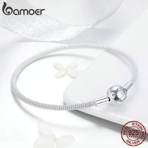 Bamoer 925 Sterling Silver Classic Love Forever Snake Chain Bracelets for Women Charm Bead DIY Fine Jewelry 17CM 19CM SCB105 - Azbrowse