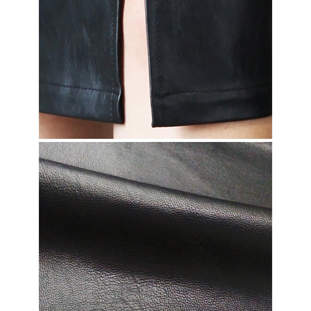 Aachoae Black PU Leather Skirt Women 2022 New Midi Sexy High Waist Bodycon Split Skirt Office Pencil Skirt Knee Length - Azbrowse