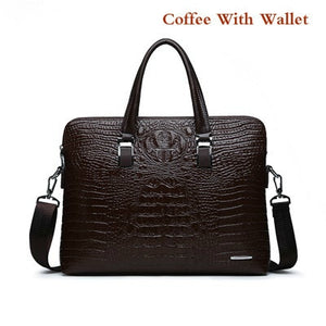 Double Layer Men's Handbag Men Briefcases Leather Handbags Crocodile Pattern Shoulder Bag Male Business Men Laptop Bag Sac Homme - Azbrowse