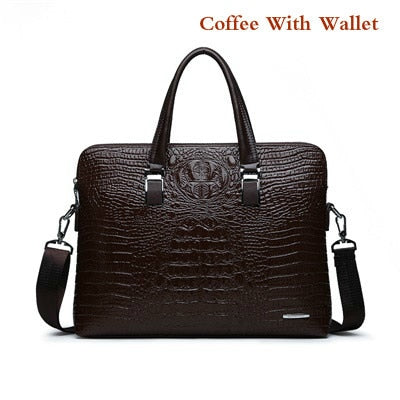 Double Layer Men's Handbag Men Briefcases Leather Handbags Crocodile Pattern Shoulder Bag Male Business Men Laptop Bag Sac Homme - Azbrowse