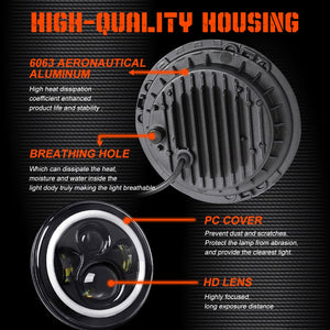 CO LIGHT 7 Inch LED Headlights DRL Hi/Lo Beam 50W 30W Halo Ring Amber Angel Eye For Niva Motorcycle Lada Offroad 4x4 UAZ 12V 24V - Azbrowse