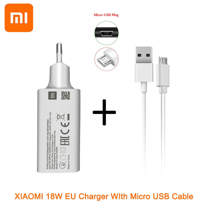 Original XIAOMI MI USB QC3.0 Fast wall Charger with Micro Usb and Type C Cable for XIAOMI Mi 9 8 SE CC9 A3 Redmi K20 Note 7 Pro - Azbrowse