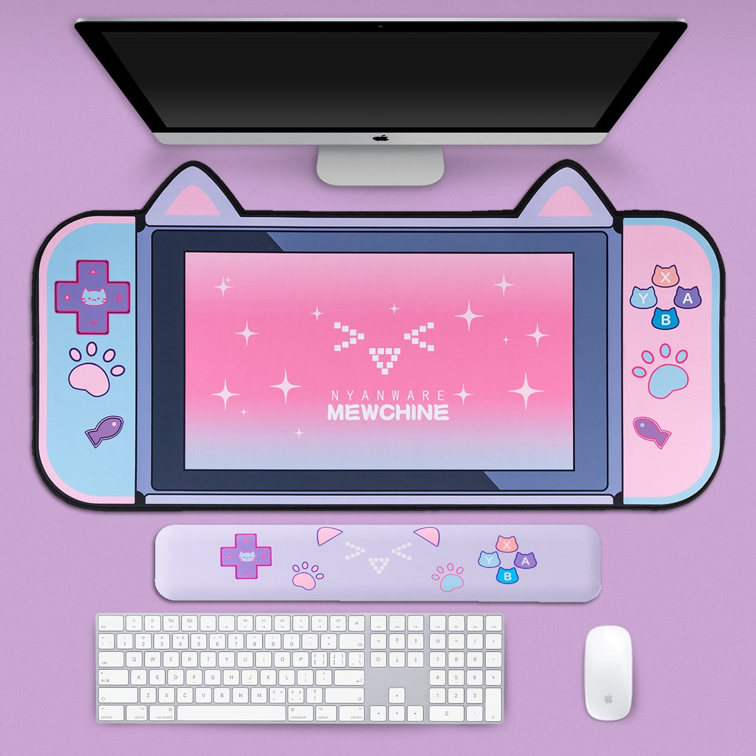 Big Mouse Pad Cute Cat Ears Desk Pad Thicken Computer Games Non-slip Pink Girl Cartoon Super Cute For Girl Game Boy 80CM*40CM - Azbrowse