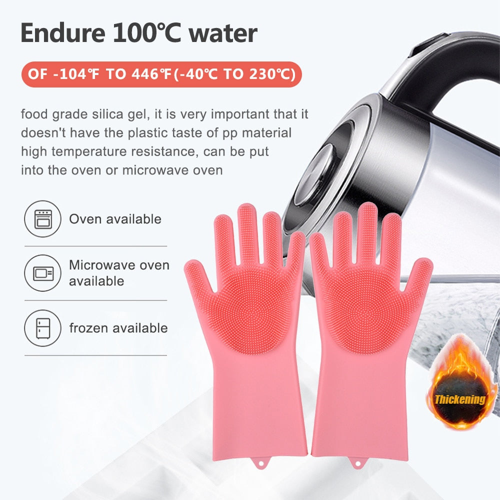 1 Pair Magic Dishwashing Gloves Silicone Cleaning Glove Magic Silicone Rubber Dish Washing Glove Kitchen Bathroom Household Tool
