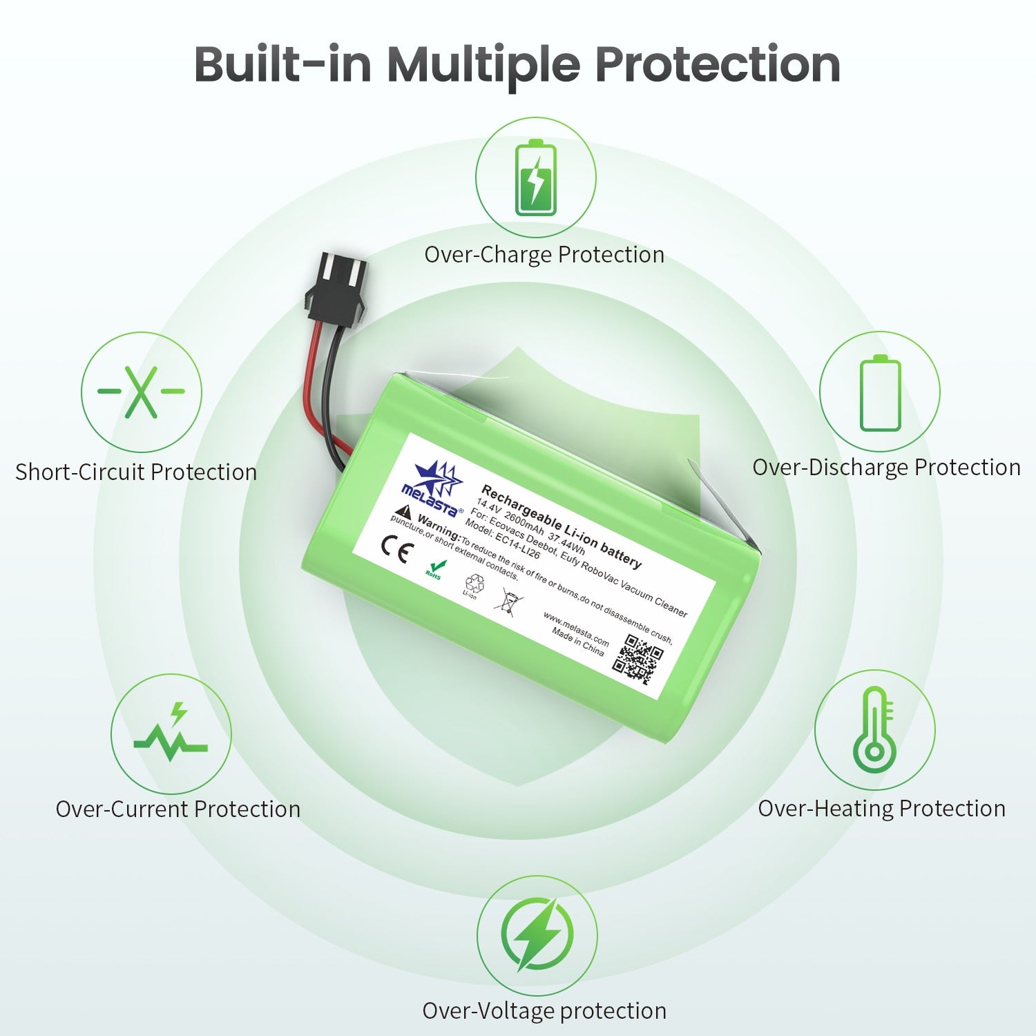 Melasta 14.4V 2600mAh Li-ion Battery for Conga Excellence 950 990 1090 1790 1990 Deebot N79S N79 DN622 Eufy Robovac 11S 12 X500 - Azbrowse