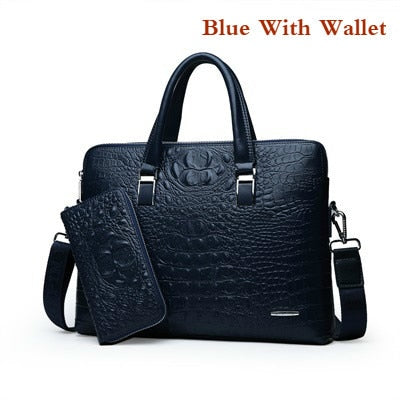 Double Layer Men's Handbag Men Briefcases Leather Handbags Crocodile Pattern Shoulder Bag Male Business Men Laptop Bag Sac Homme - Azbrowse