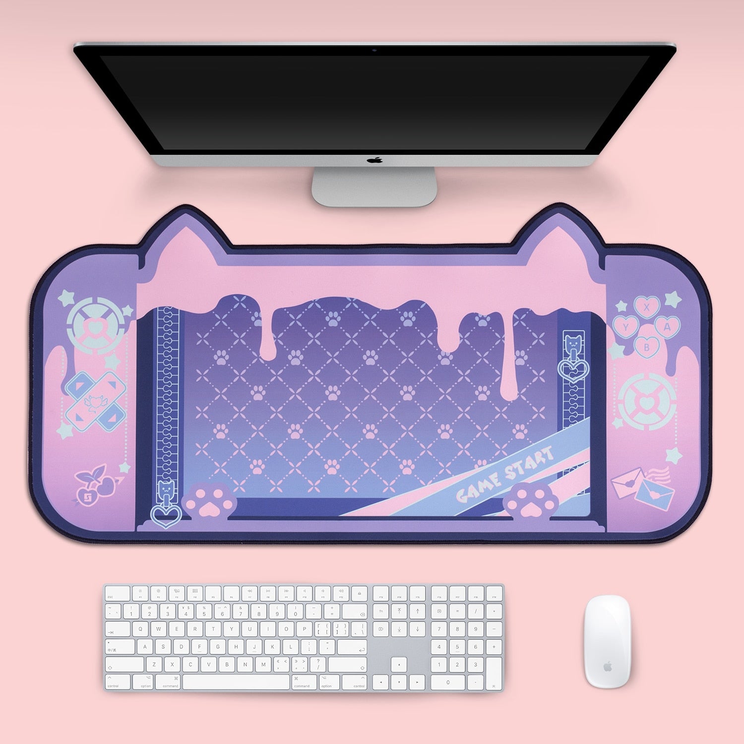 Big Mouse Pad Cute Cat Ears Desk Pad Thicken Computer Games Non-slip Pink Girl Cartoon Super Cute For Girl Game Boy 80CM*40CM - Azbrowse