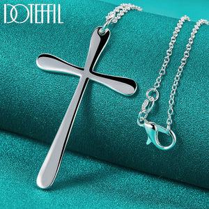DOTEFFIL 925 Sterling Silver Long Cross Pendant Necklace 18 Inch Chain For Woman Fashion Wedding Engagement Charm Jewelry - Azbrowse